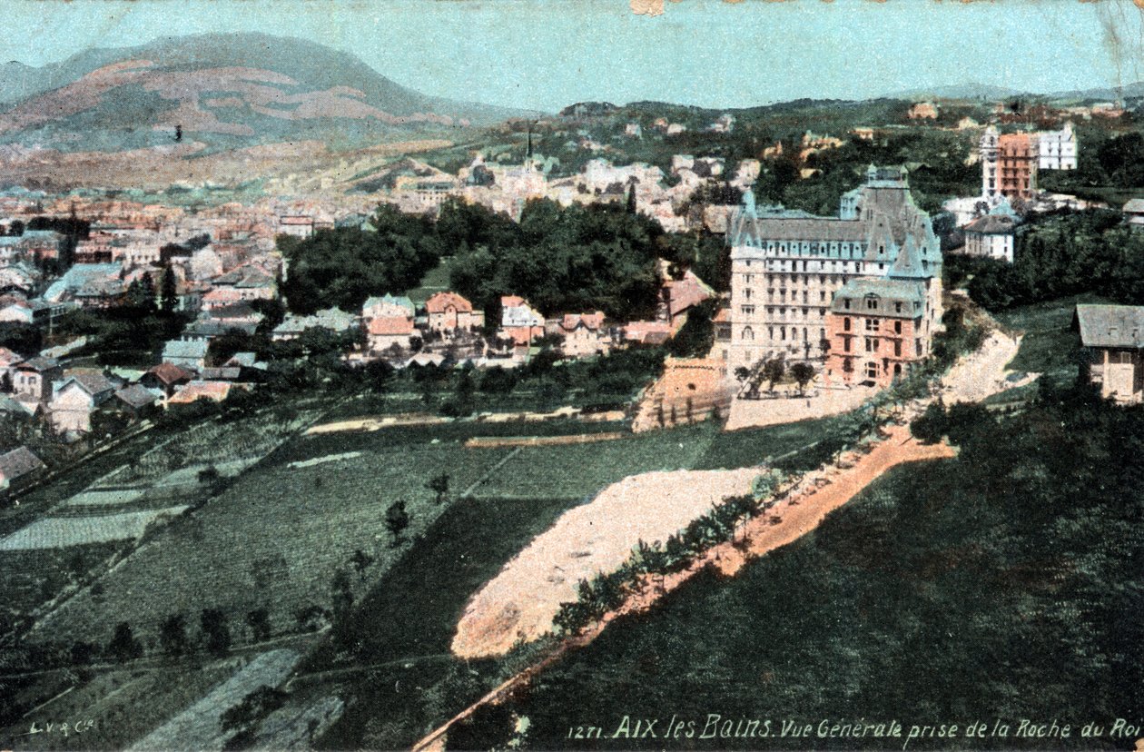 Rhone Alpes, Savoie (73), Aix les Bains (Aix-les-Bains): 从Roche du Roi拍摄的一般景观 - 明信片 19-20世纪末 作者 不明