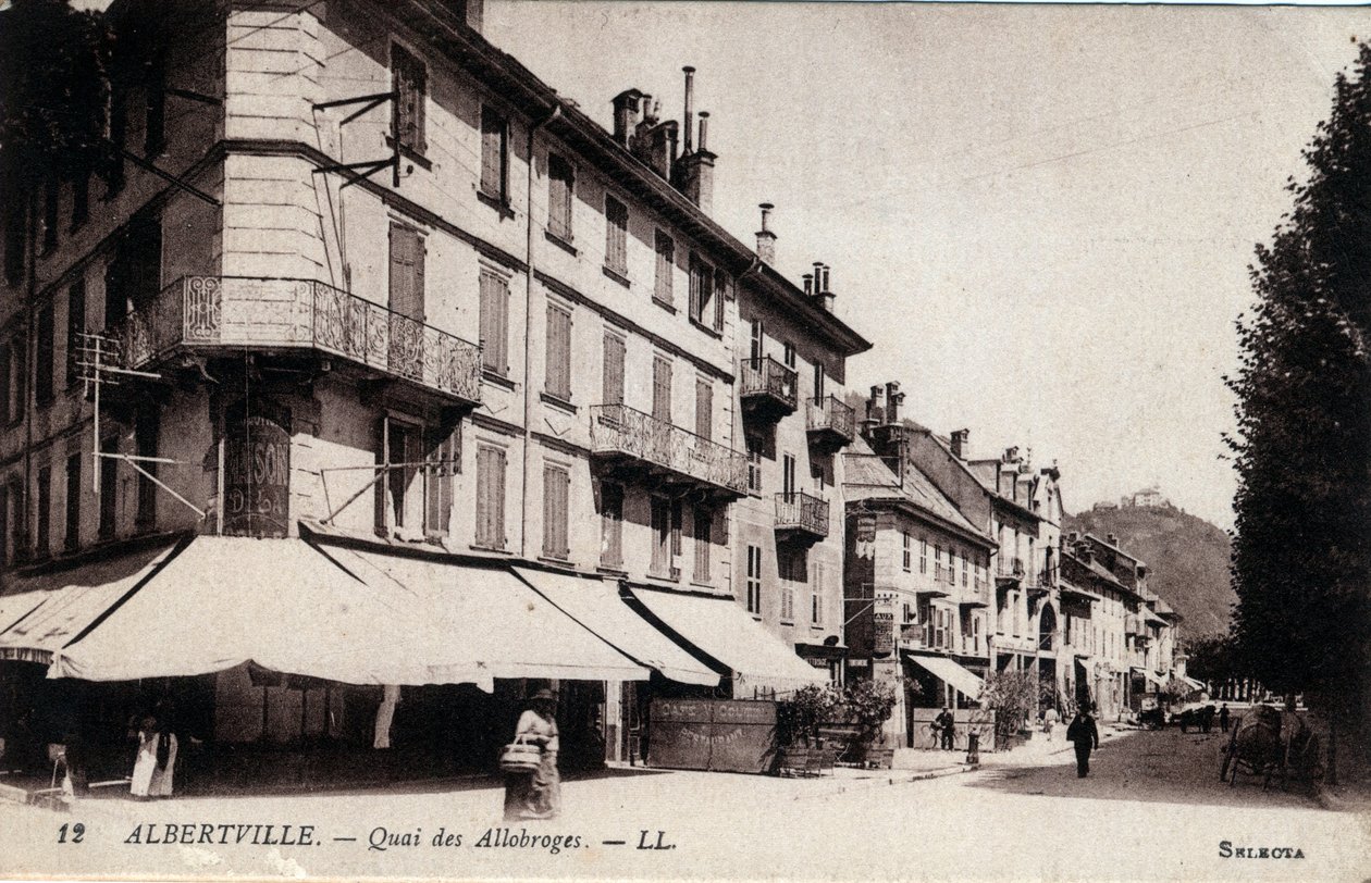 Rhone Alpes, Savoie (73), Albertville: Quai des Allobroges的景色 - 明信片 19-20世纪末 作者 未知艺术家