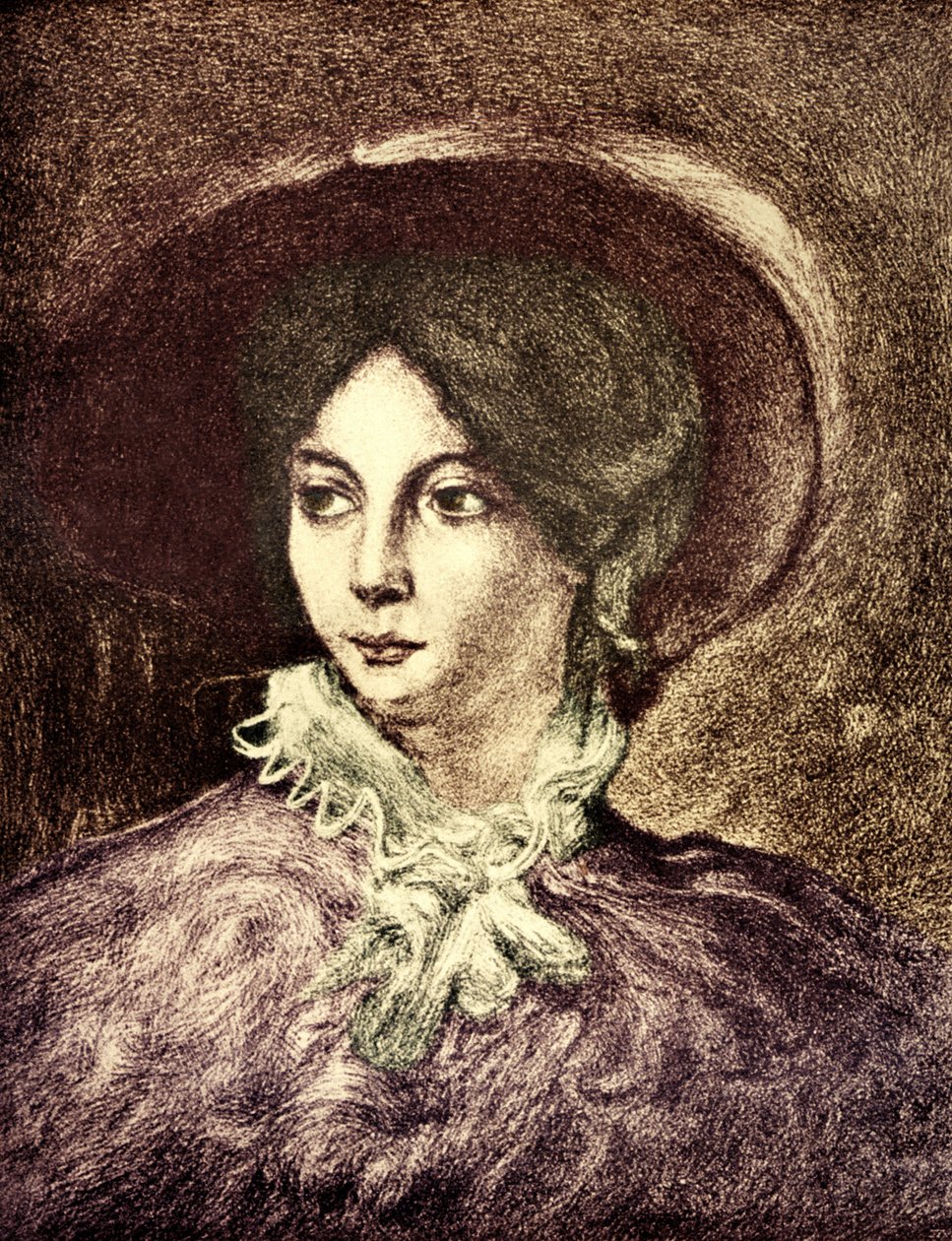 SAND, George - 由法国小说家 E.Delacroix 创作（1804-1876 年）。 与肖邦有关。 彩色的 作者 不明