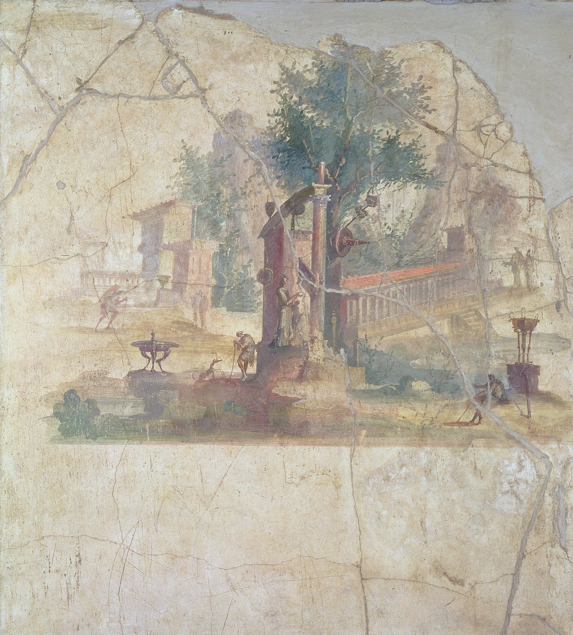 田园诗般的风景，来自公元世纪（壁画）位于波斯科纳莱的阿格里帕别墅 作者 不明