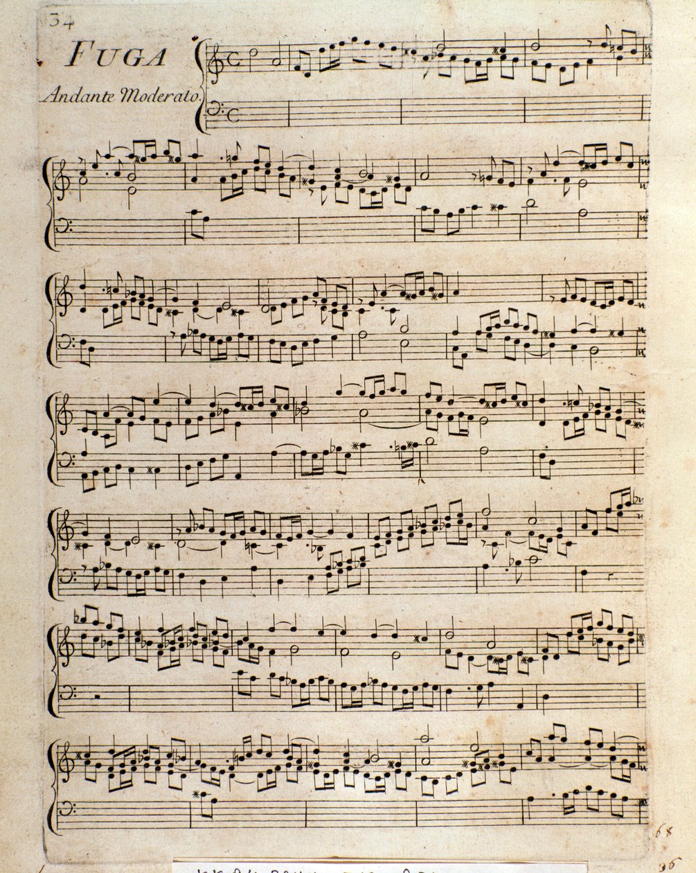 多梅尼科·斯卡拉蒂为羽管键琴而作的赋格曲乐谱页面 作者 未知艺术家