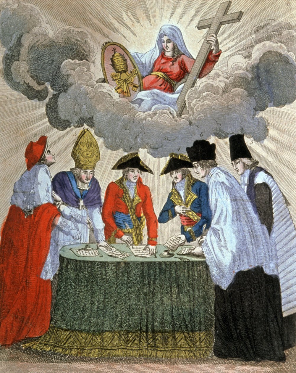 拿破仑与教皇庇护七世协约（1801 年）的签名，19 世纪（雕刻） 作者 未知艺术家
