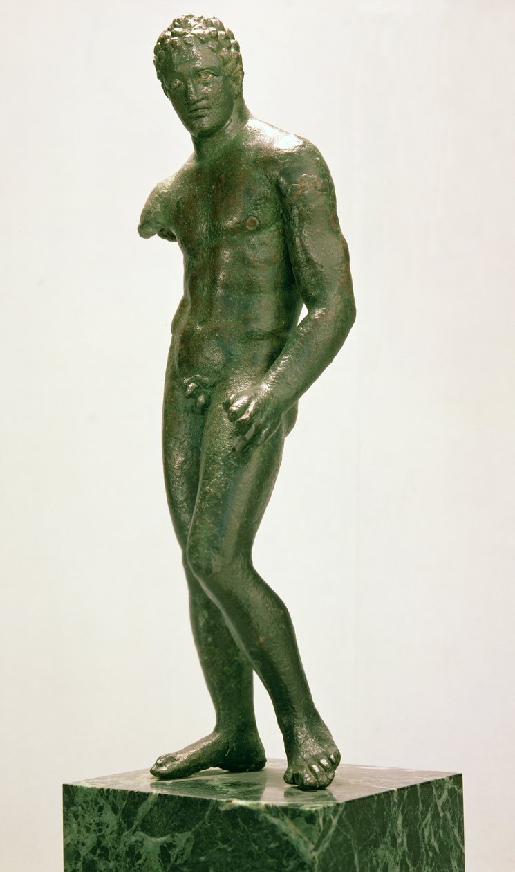 男性拳击手小雕像，希腊，公元前 400-375 年（青铜） 作者 不明