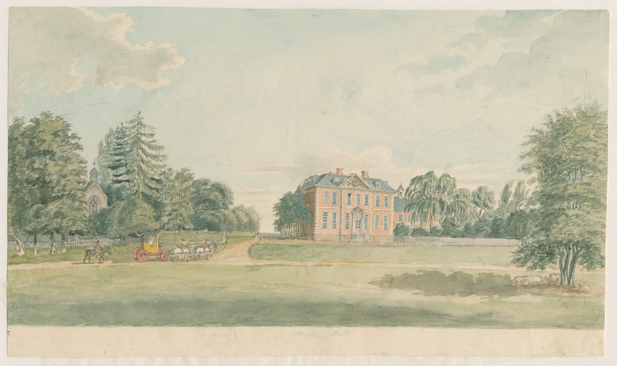 斯特雷顿厅（Stretton Hall）：水彩画，nd [18世纪末] 作者 不明