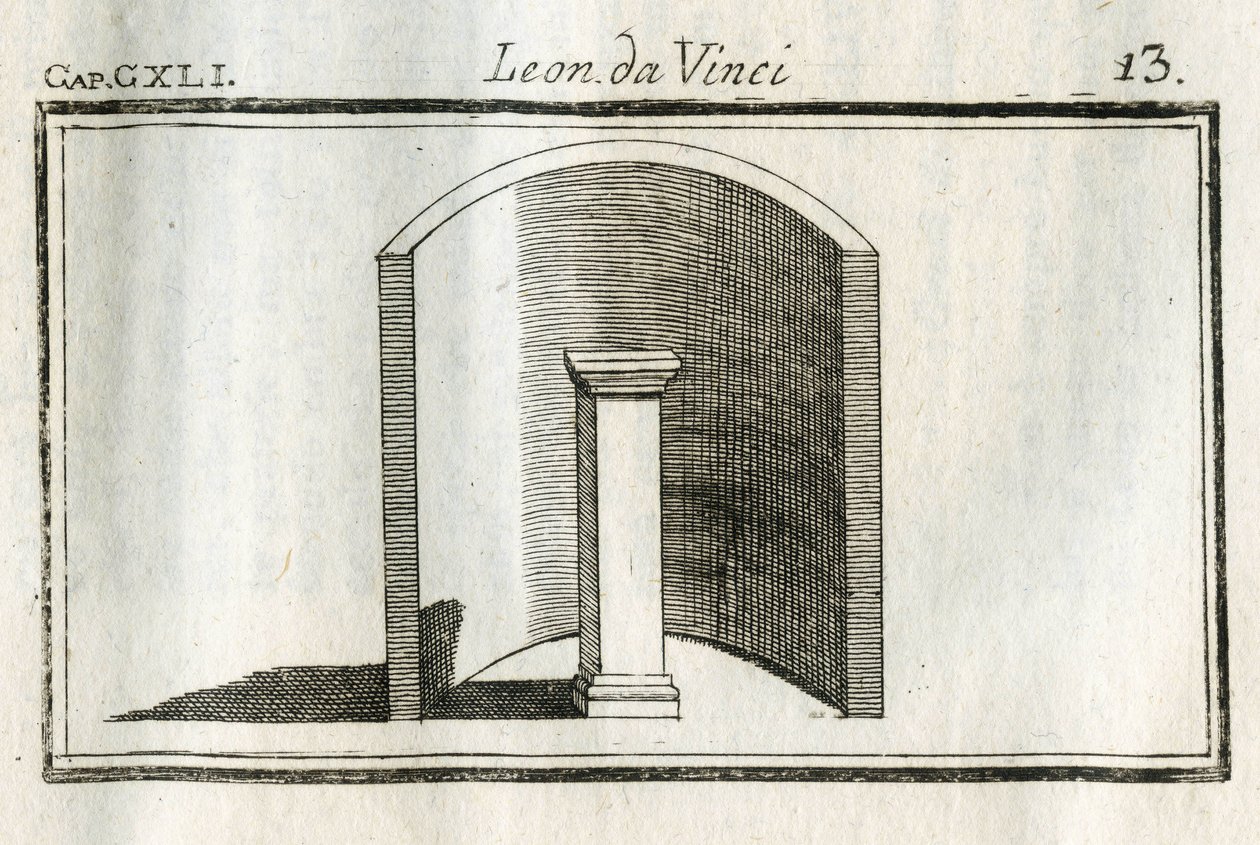 Studies on gli sfondi, ombre e luci. “” Conviene aver le parti alluminate nei campi oscuri, e le parti oscure nei campi chiari, siccome per la figura viene dimostrato.”” Engraving from “” Treat de la peinture””” by Leonardo da Vinci (Leonard de Vinci) (145 作者 不明