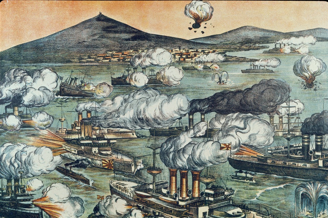 1904 年 2 月 8 日的亚瑟港战役（雕刻） 作者 未知艺术家
