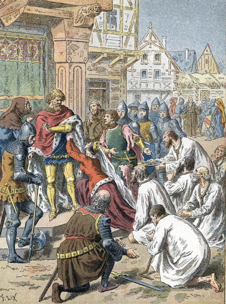 以尤斯塔克-德-圣皮埃尔（Eustache de Saint-Pierre）为首的加莱布尔乔亚人向爱德华三世自荐为人质 作者 未知艺术家