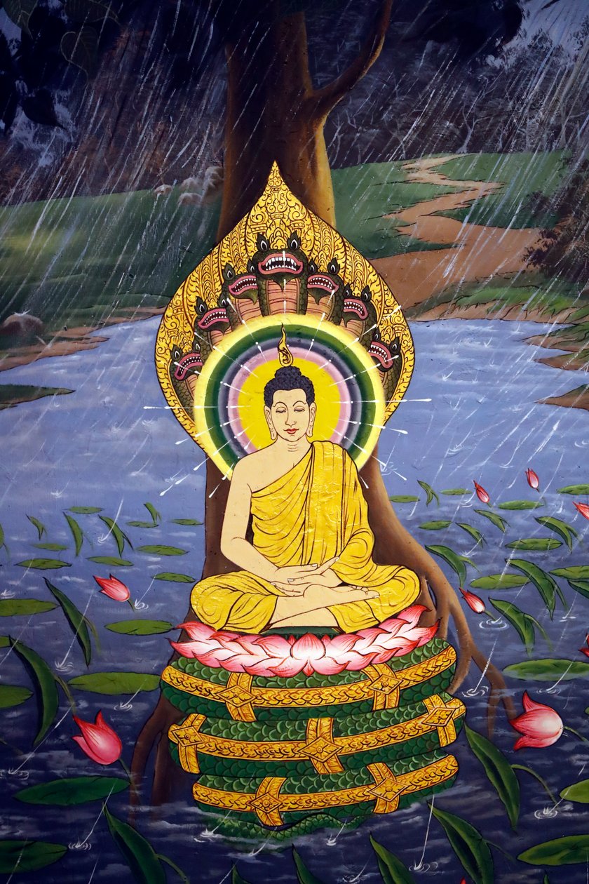 《佛陀的一生》，乔达摩悉达多，壁画，Wat Botum 寺，金边，2022 年（照片） 作者 未知艺术家