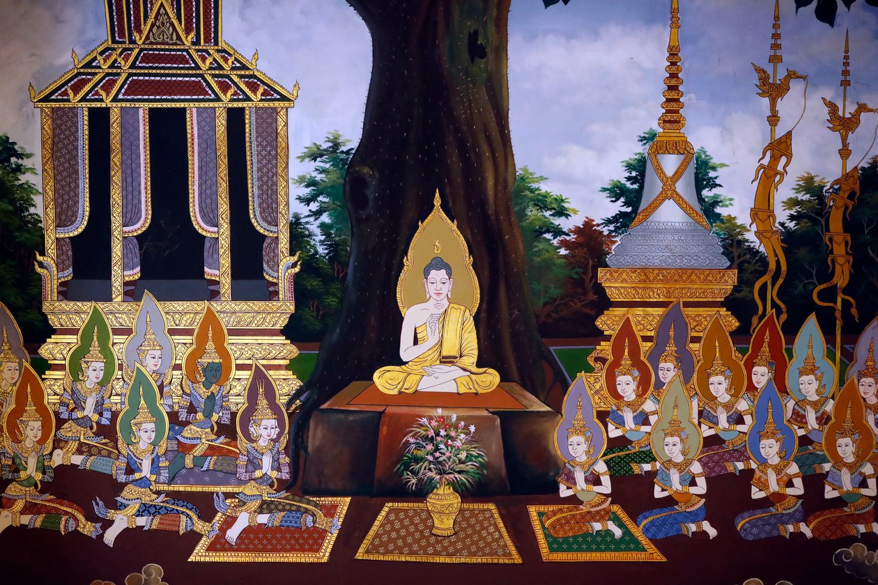 《佛陀的一生》壁画，Wat Botum 寺，金边，2022 年（照片） 作者 未知艺术家