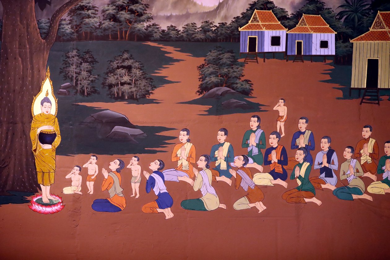 《佛陀的一生》壁画，Wat Botum 寺，金边，2022 年（照片） 作者 未知艺术家