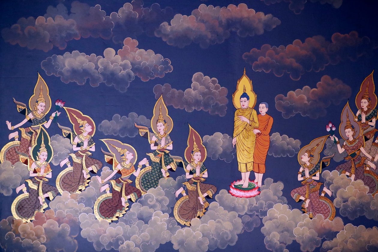 《佛陀的一生》壁画，Wat Botum 寺，金边，2022 年（照片） 作者 未知艺术家