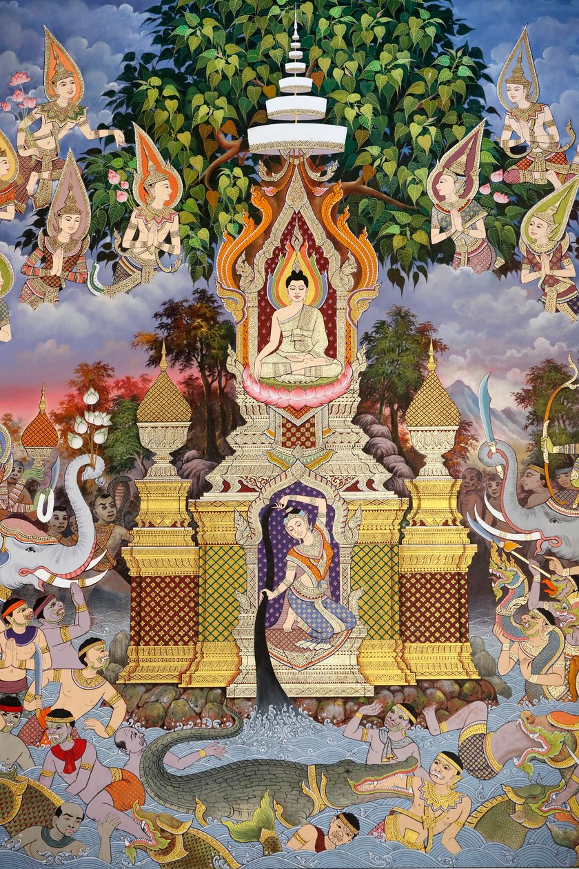 佛陀的一生》，壁画，马尼拉塔纳拉姆寺，金边，2022 年（照片） 作者 未知艺术家
