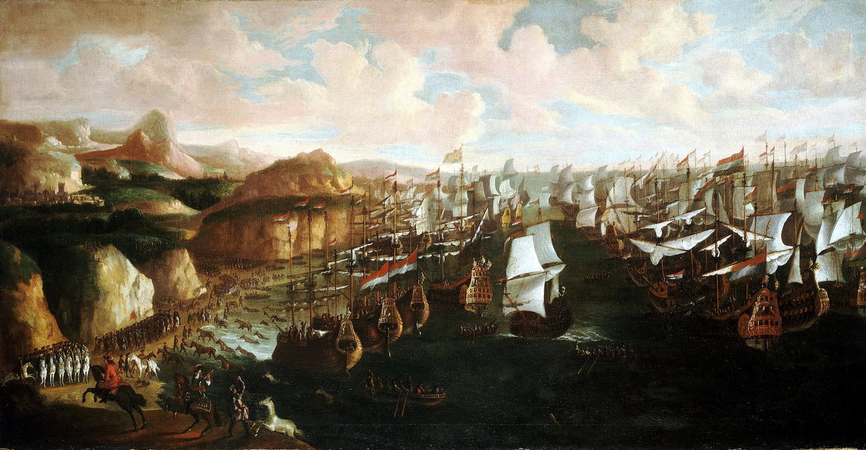 奥兰治的威廉三世（或英格兰的威廉三世）（1650-1702 年）于 11 月 5 日抵达托尔湾（英格兰）。 作者 未知艺术家