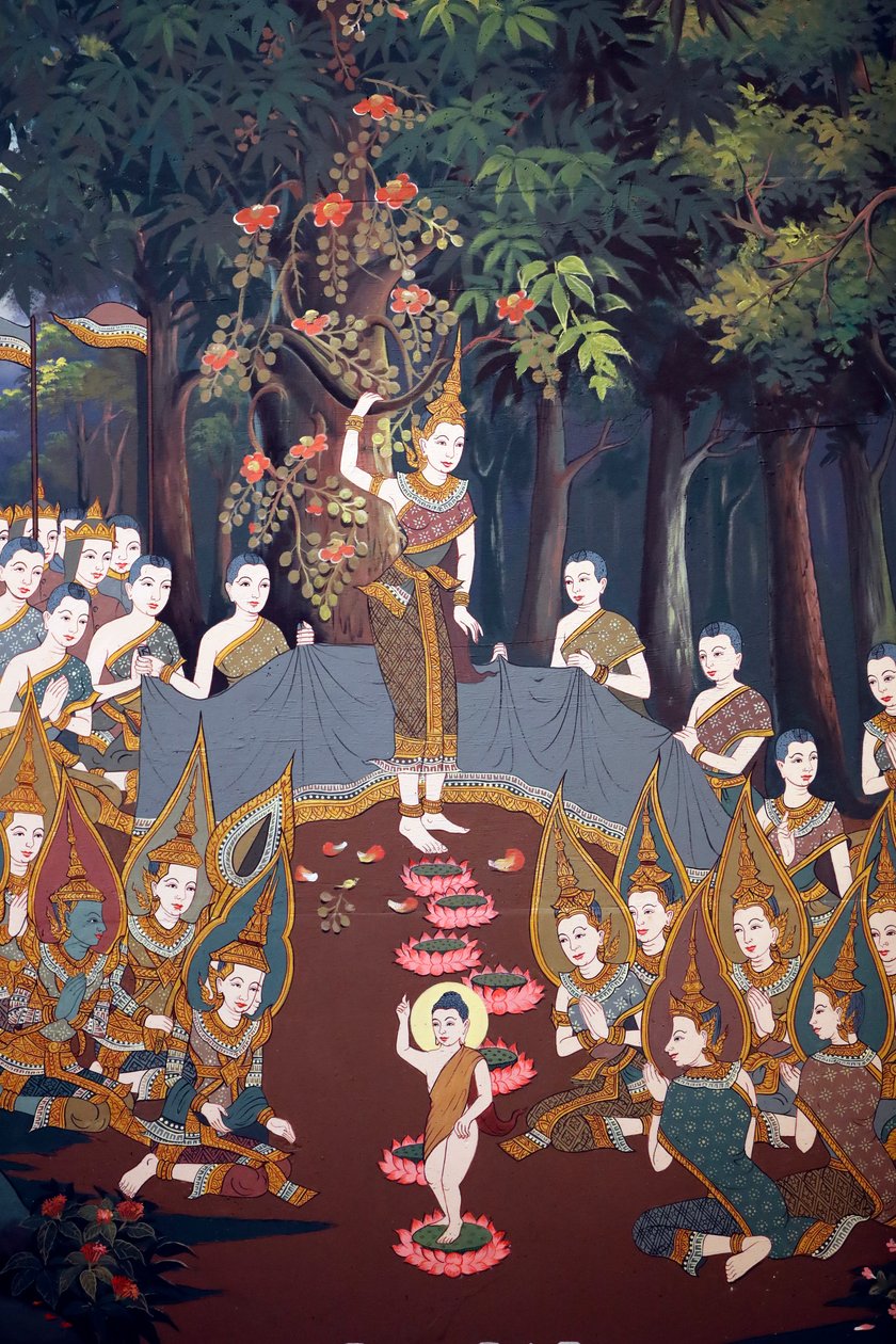 婴儿悉达多的诞生，壁画，Wat Botum 寺，金边，2022 年（照片） 作者 未知艺术家