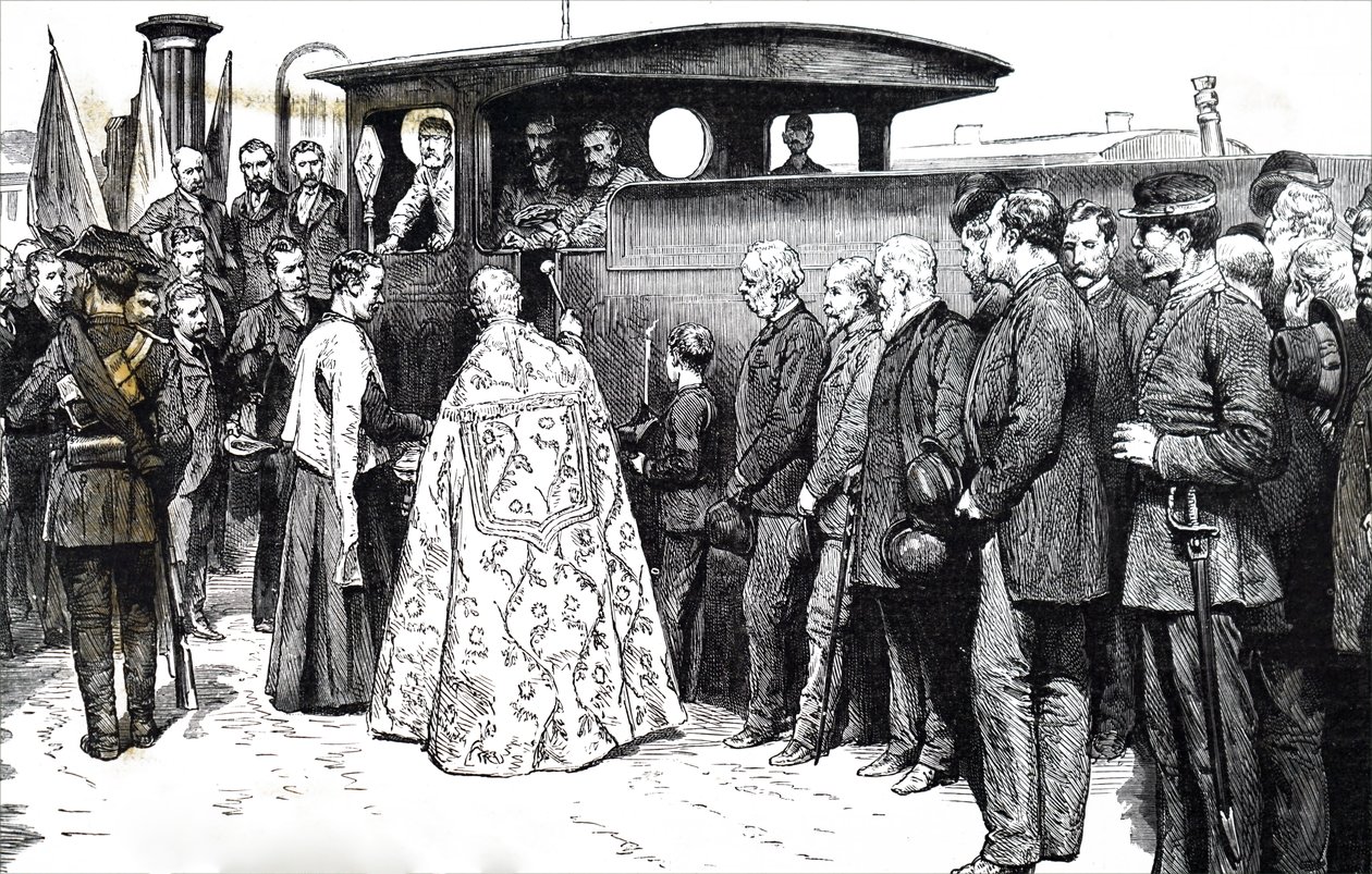 The blessing of a train in Spain. 作者 不明