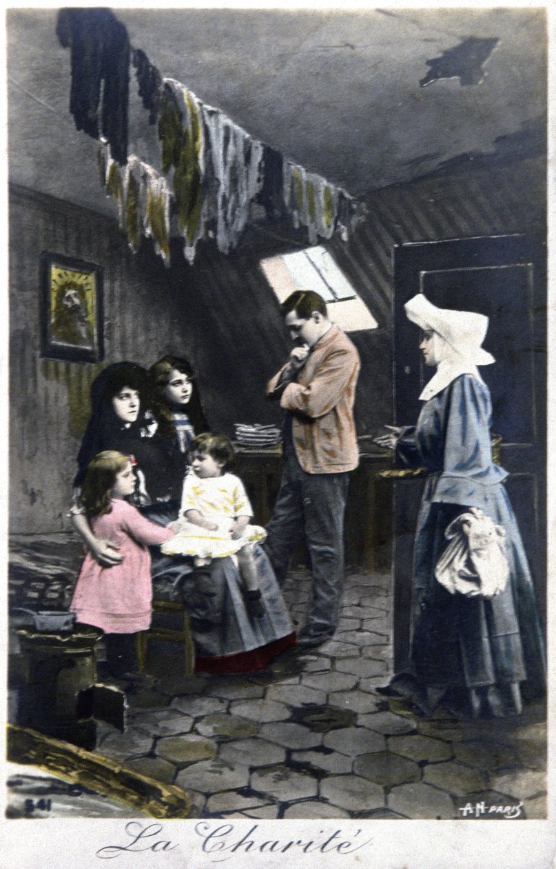 慈善机构：修女探访穷人，约 1910 年（明信片） 作者 未知艺术家