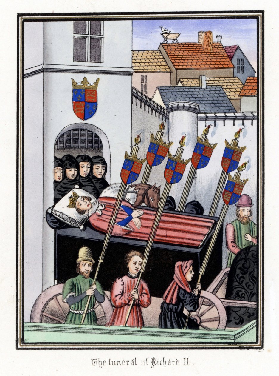 英格兰国王理查德二世（1367-1400 年）的送葬队伍，离开庞特弗莱克特城堡前往伦敦圣保罗大教堂（英格兰） 作者 未知艺术家