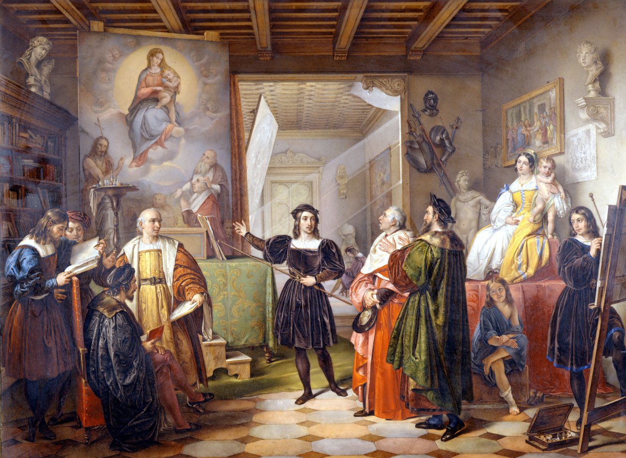 画家拉斐尔（Raphael Sanzio，1483 - 1520 年）在他的工作室。 作者 未知艺术家