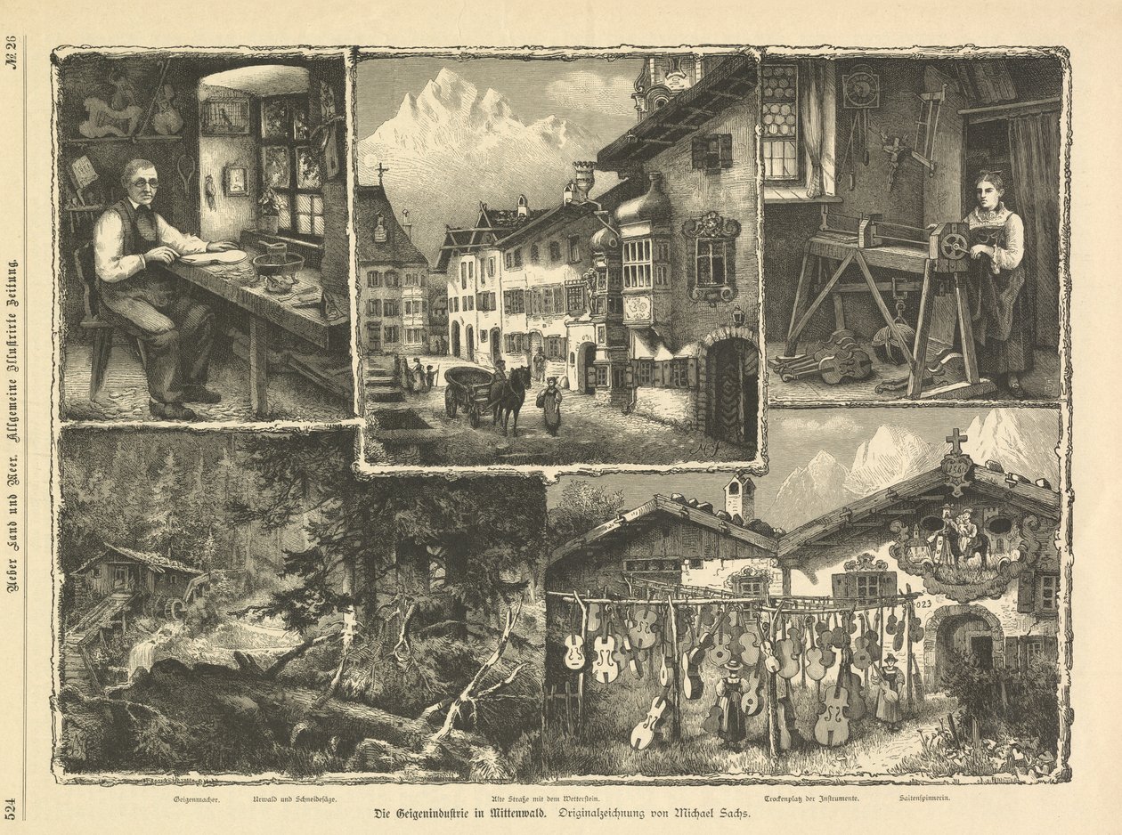 1882 年斯图加特米滕瓦尔德的小提琴工业（雕刻） 作者 未知艺术家