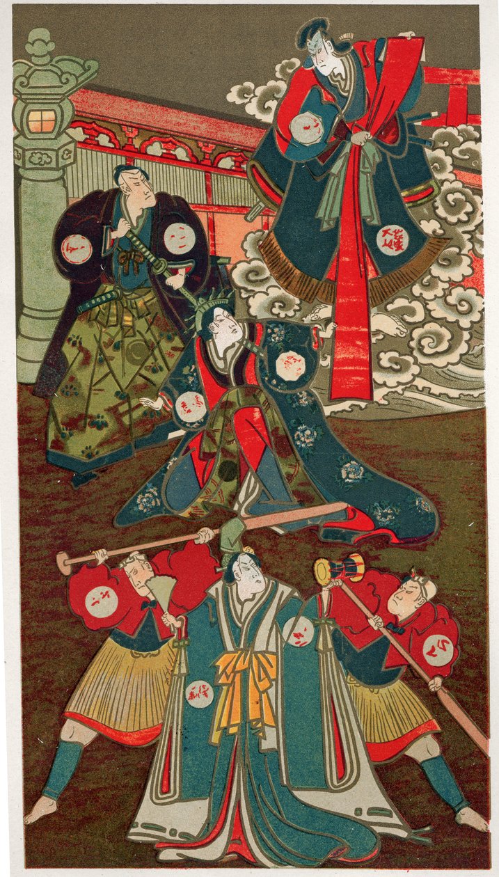 剧院场景，武士格斗 作者 未知艺术家