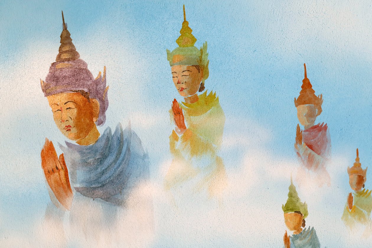 Thien Lam佛教寺庙，壁画崇拜者。 越南顺化，2019年（照片）。 作者 不明