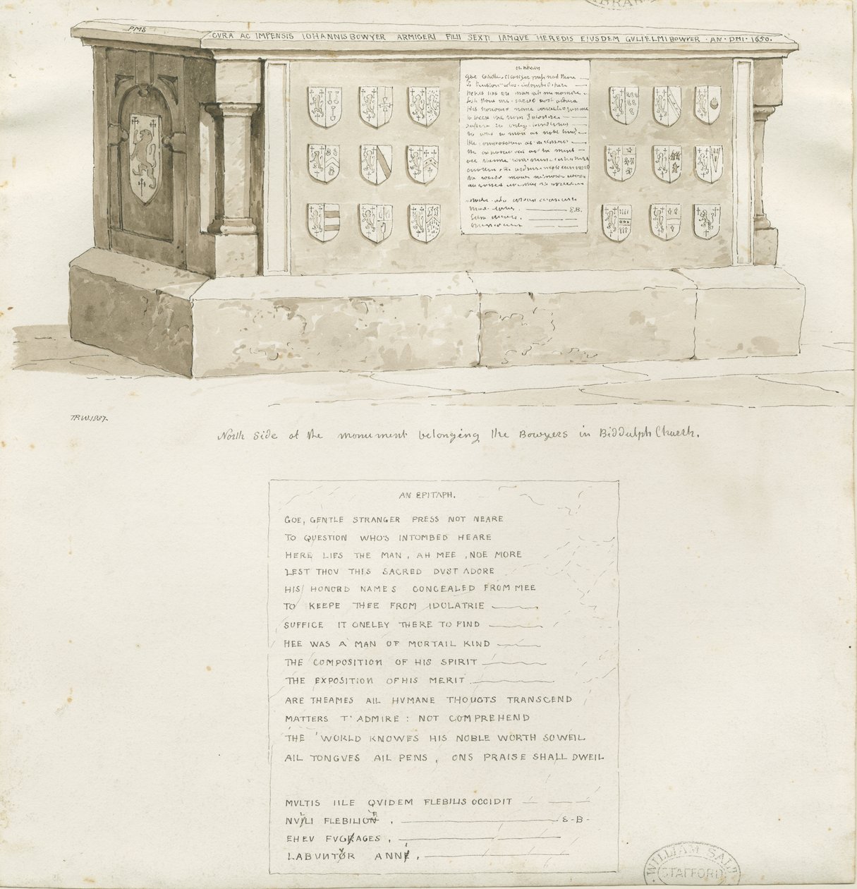 Biddulph教堂的坟墓-“ William Bowyer”：棕褐色素描，1837年 作者 不明