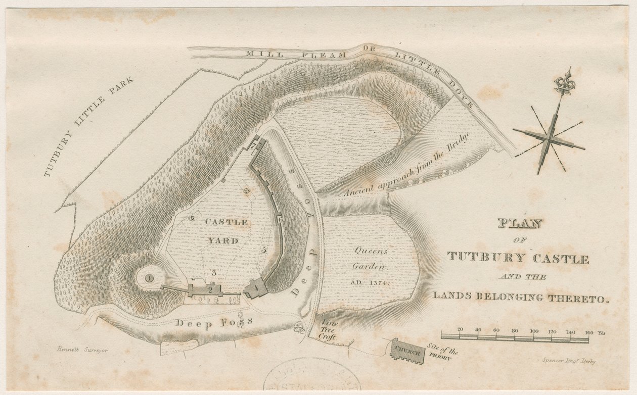 图特伯里城堡（Tutbury Castle）：平面图：雕刻，nd [c 1832] 作者 不明
