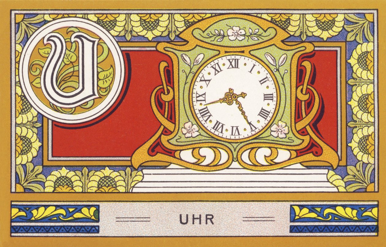 U：Uhr - 字母 Palmin。由汉堡 H. Schlinck  Cie 出版的色版画系列，未出版。Palmin feinstes Cocosfett 的广告。尺寸：7 x 11 厘米 作者 未知艺术家