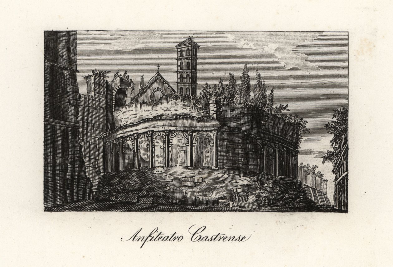 罗马圆形剧场 Castrense 和 Aurelian 城墙的景色 作者 不明