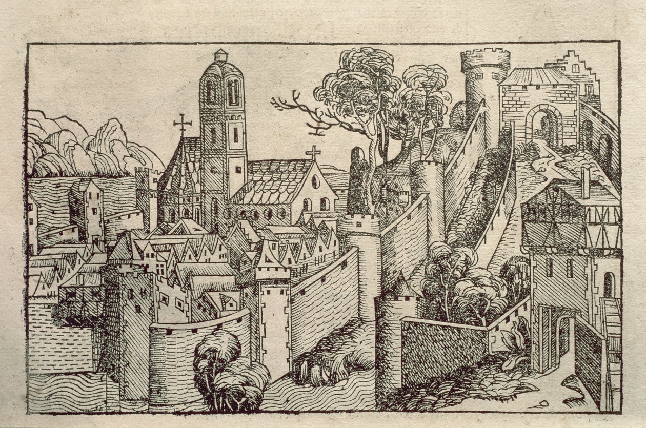 从 H. Schedel 题为“Liber Chronicarum”的版画书中看到的亚历山大古城景观 作者 未知艺术家