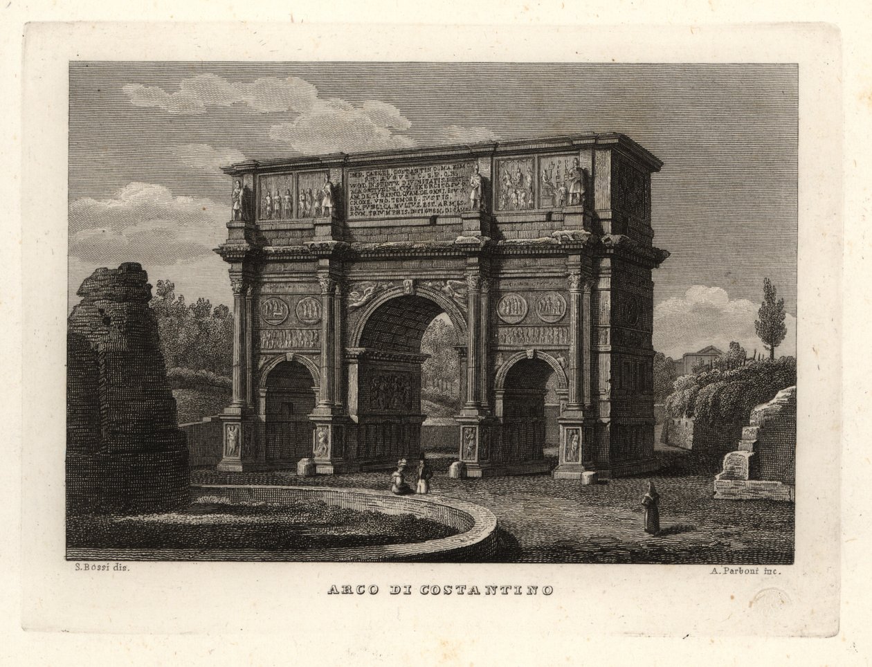 君士坦丁拱门景观，罗马Arco di Costantino。 作者 不明