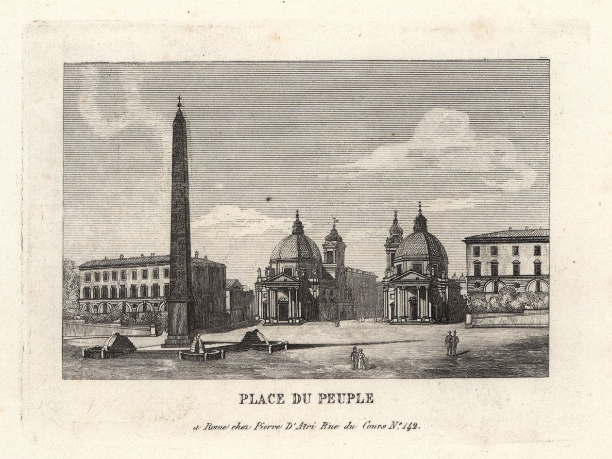 从罗马赫利奥波利斯 (Heliopolis) 可欣赏到人民广场 (Place du Peuple) 的人民广场 (Piazza del Popolo) 和拉美西斯二世 (Rameses II) 的埃及方尖碑 作者 不明