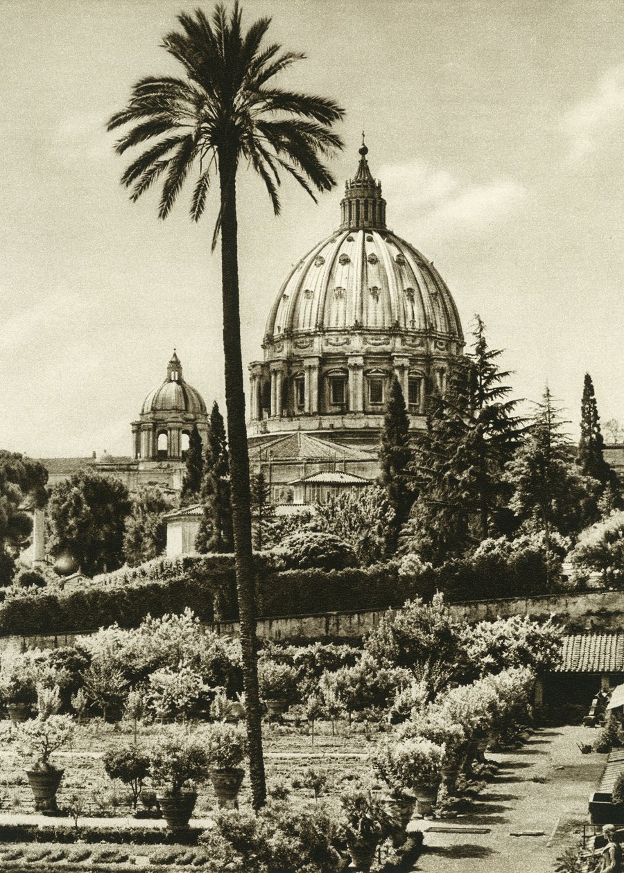 梵蒂冈花园和罗马圣彼得大教堂（San Pietro）的景色 作者 不明