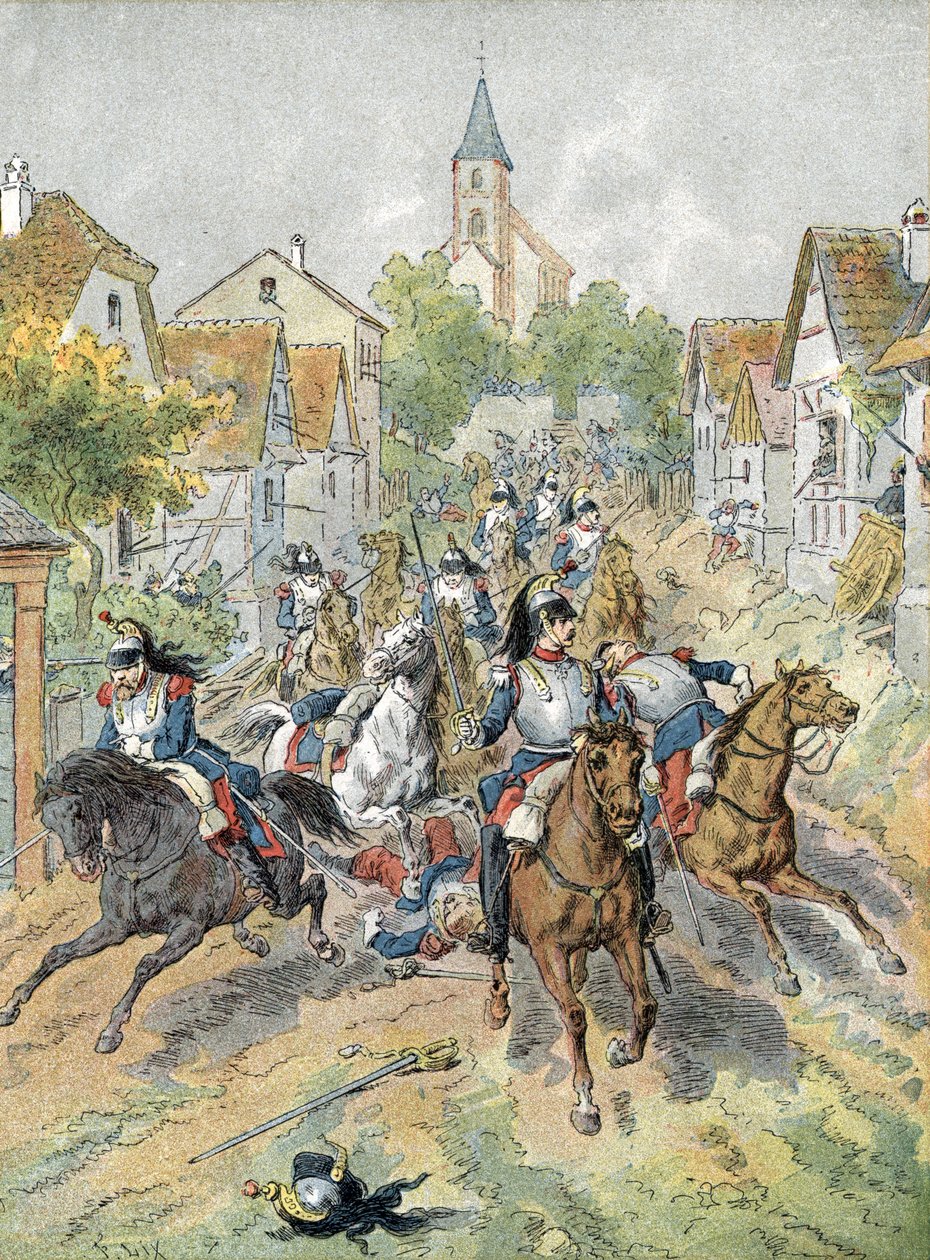 1870 年战争：弗罗施维勒-沃尔特战役 (Battle of Froeschwiller-Woerth) 期间胸甲骑兵的冲锋 (1870) 作者 未知艺术家