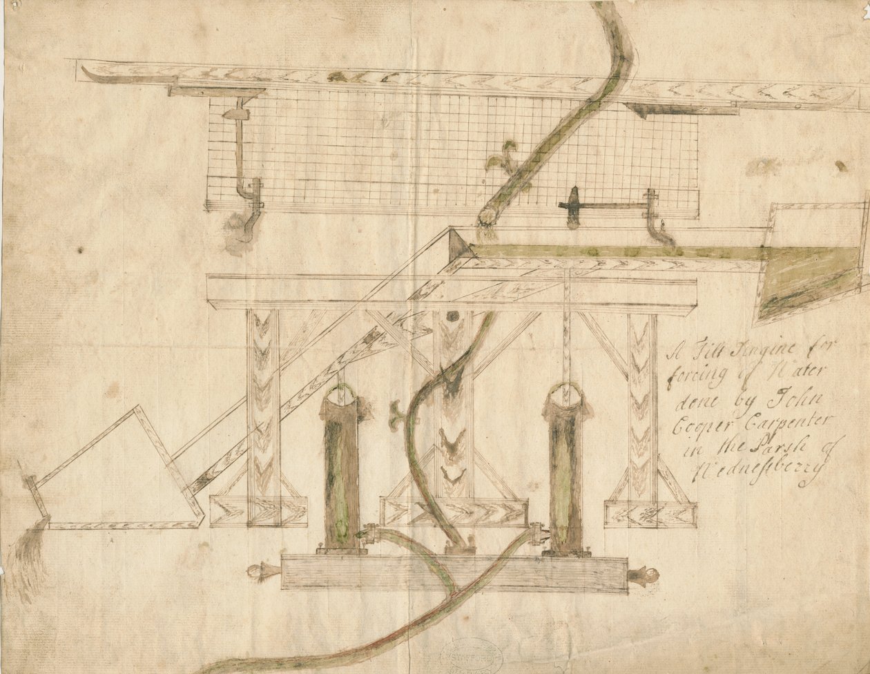 Wednesbury-倾斜引擎：钢笔和墨水绘图，nd [c 1710] 作者 不明