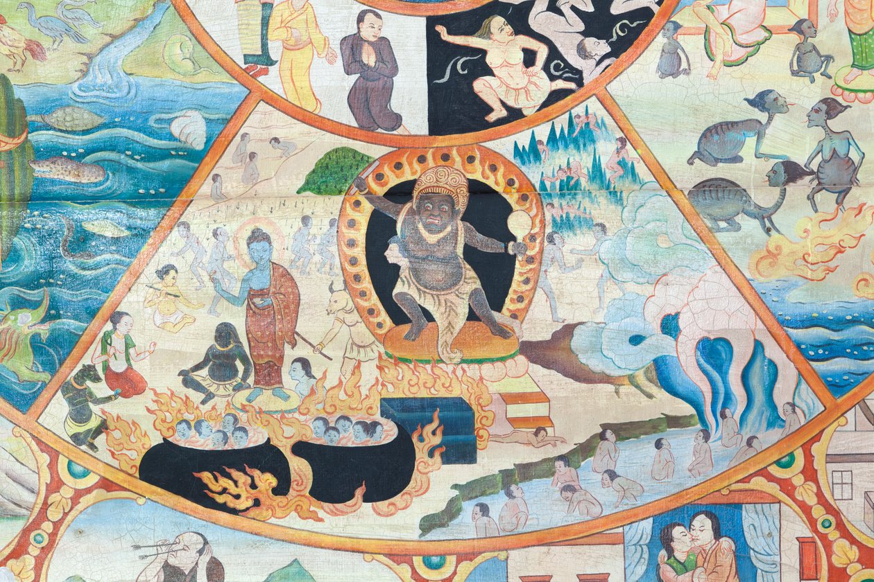 生命之轮，细节，泰国清迈乌蒙寺的壁画 作者 未知艺术家