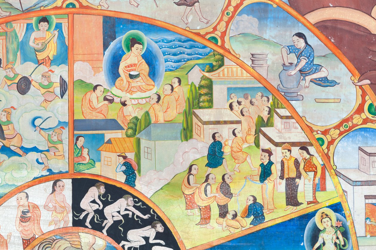 生命之轮，细节，泰国清迈乌蒙寺的壁画 作者 未知艺术家