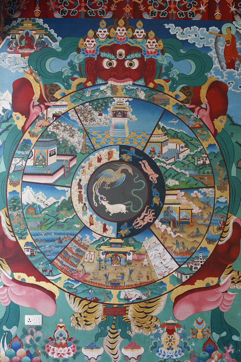 生命之轮或Samsara之轮（曼陀罗）。尼泊尔加德满都的科班寺院 作者 不明