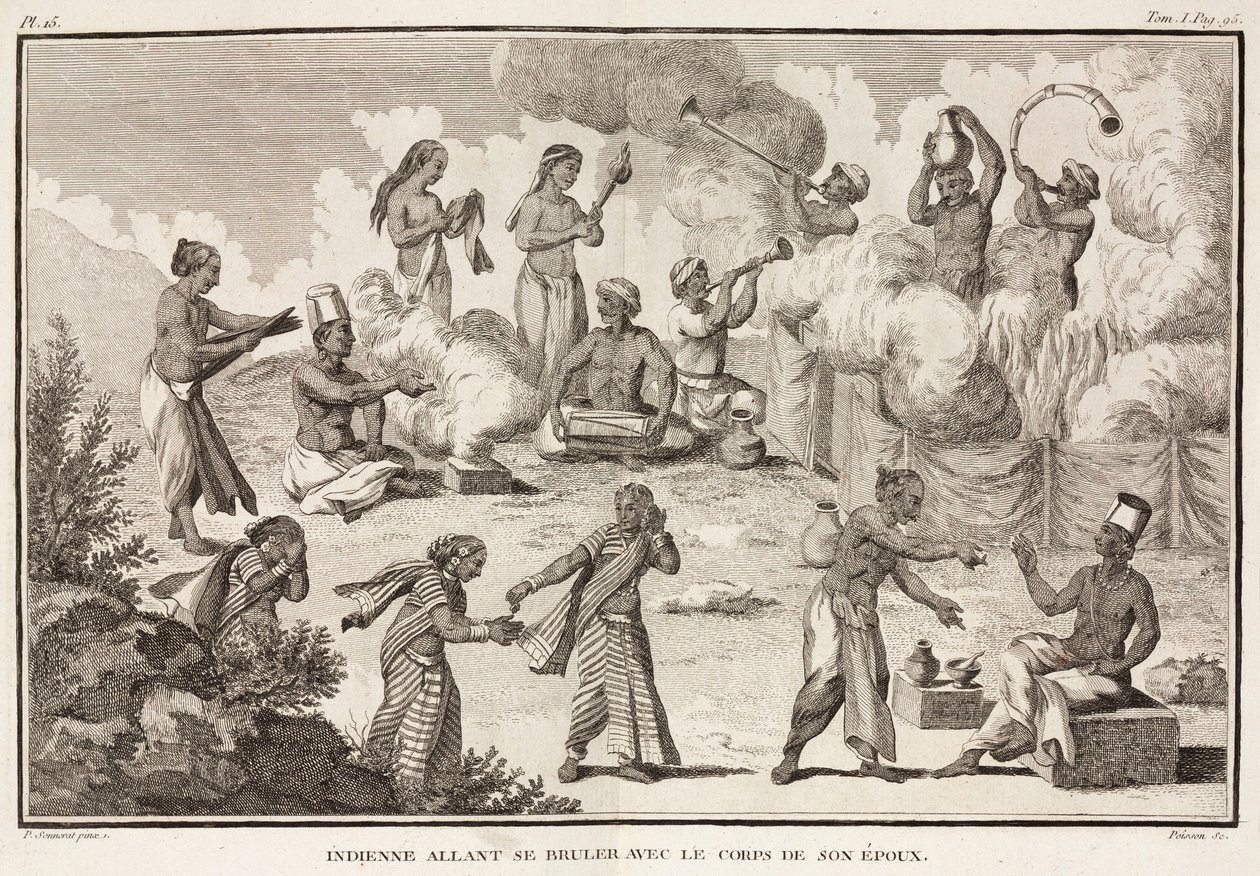 Widow about to burn herself on her dead husband