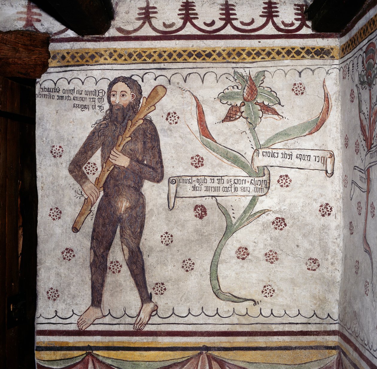 萨科的野人（Homo Selvadego），壁画（15世纪），野人的房子（Uomo Selvatico），萨科，科西奥-瓦尔泰利纳，伦巴第，意大利 作者 未知艺术家