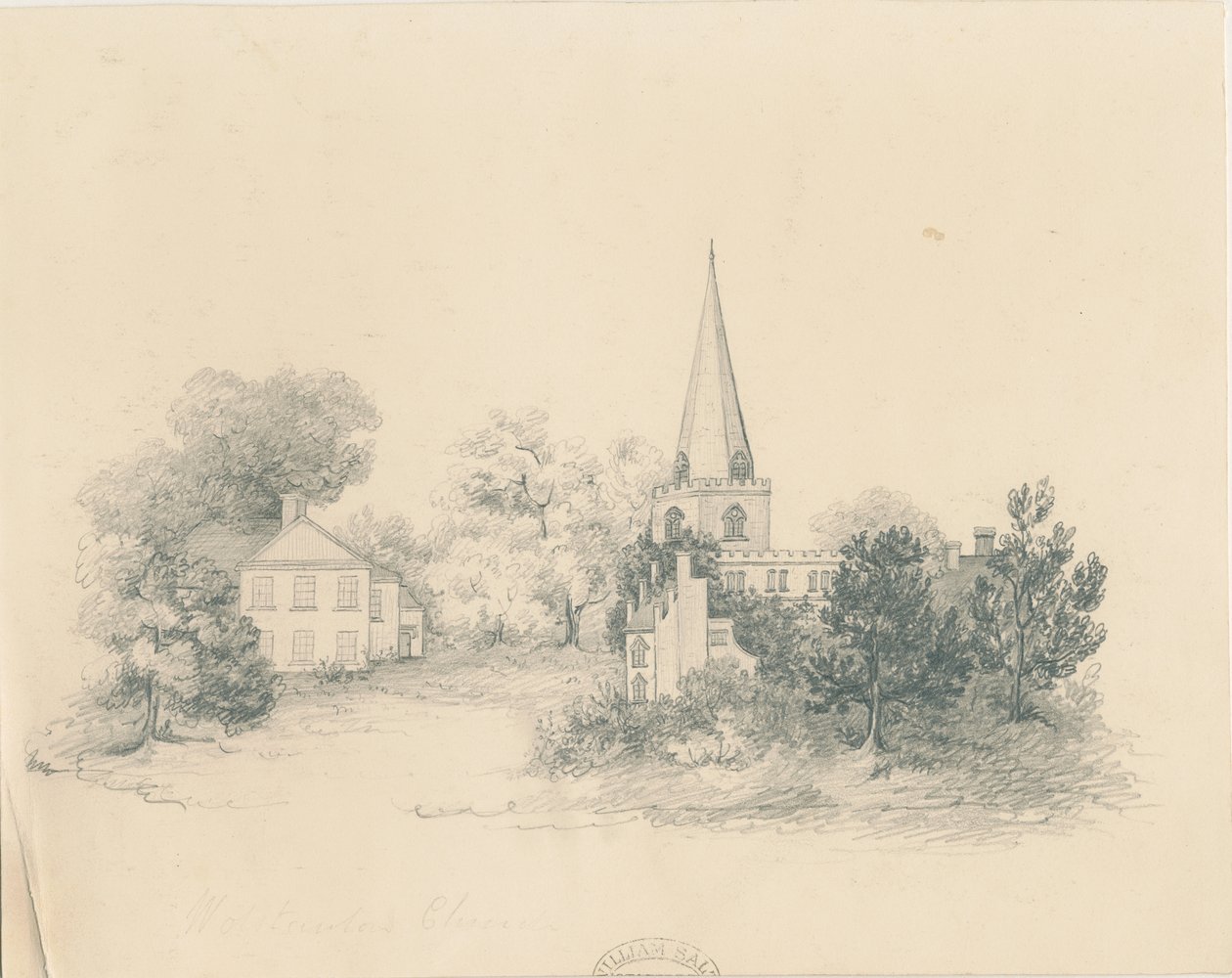 沃尔斯坦顿教堂（Wolstanton Church）：铅笔素描，nd [？19th cent] 作者 不明