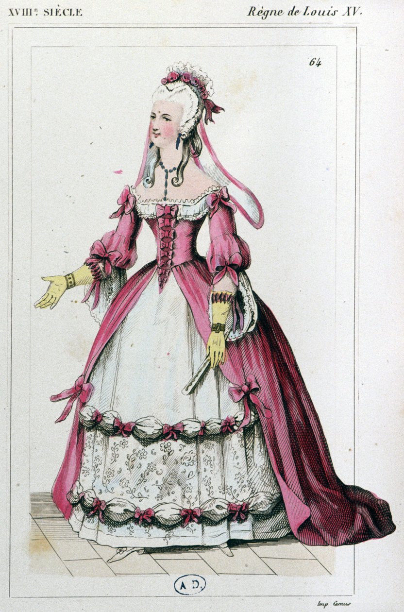 穿着蓬巴杜夫人所穿礼服的妇女，约 1810 年（雕刻） 作者 未知艺术家