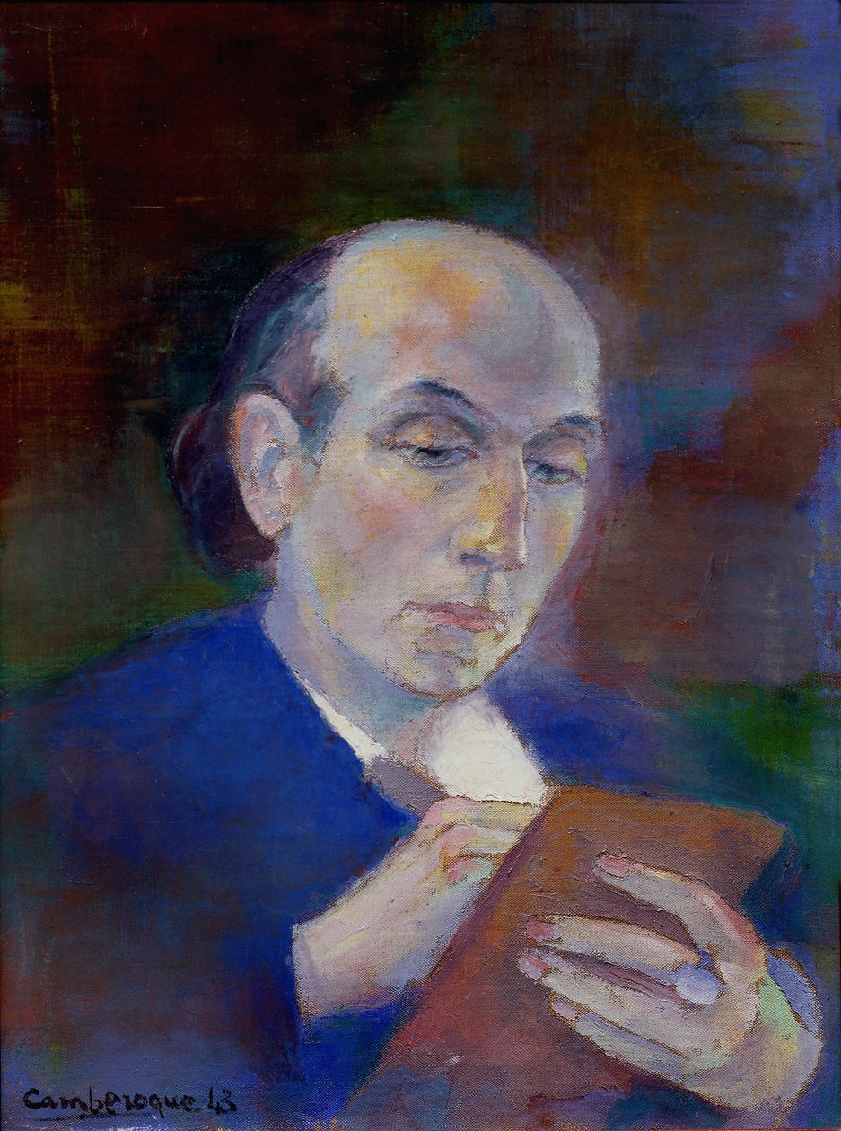 作家兼诗人乔·布斯克特（Joe Bousquet，1897-1950）在卡尔卡松（奥德省）的房间里。 诗人是躺在床上写作的代表。 让·坎伯罗克的肖像（1917-2001） 作者 未知艺术家