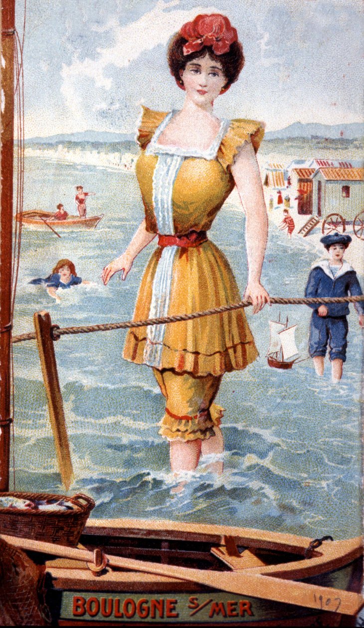 身着浴衣的年轻女子，位于滨海布洛涅（Boulogne-sur-Mer）。 作者 未知艺术家