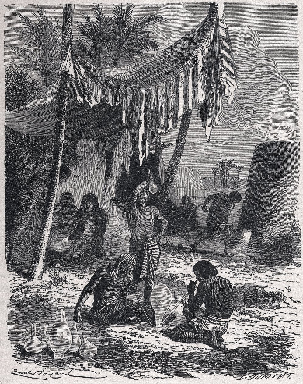 古埃及的玻璃制造，约 1880 年（雕刻） 作者 未知艺术家
