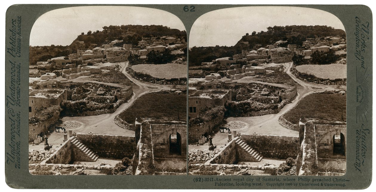 1900年，菲利普向西方宣讲基督的古老皇家城市撒玛利亚，向西望巴勒斯坦。 作者 安德伍德和安德伍德