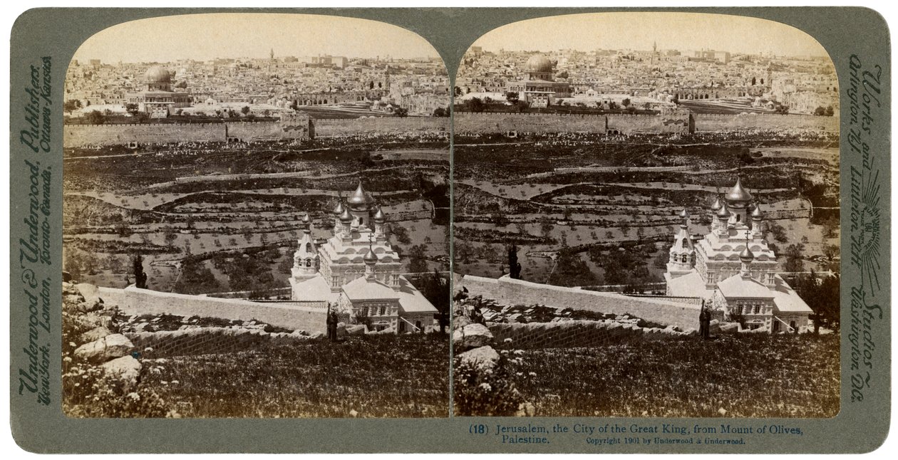 从巴勒斯坦橄榄山上看到的耶路撒冷，1901年。 作者 安德伍德和安德伍德