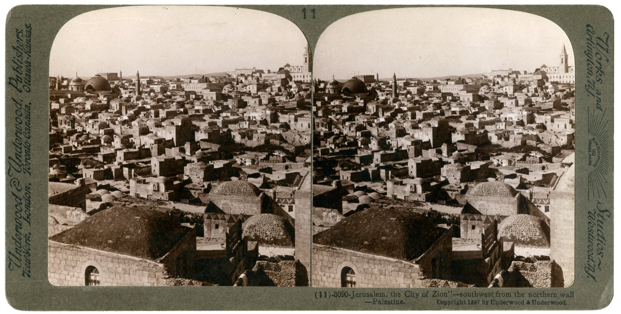 耶路撒冷，从那堵隔离墙看到，巴勒斯坦，1897年。 作者 安德伍德和安德伍德