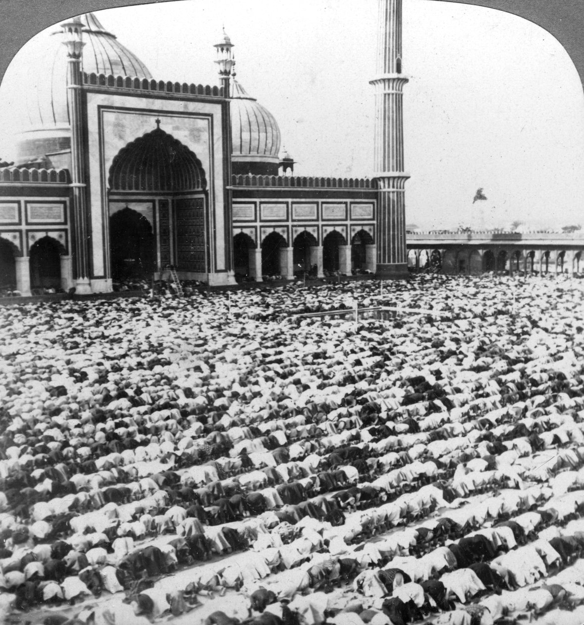 1904年在印度德里的Jumma Musjid祈祷。 作者 安德伍德和安德伍德