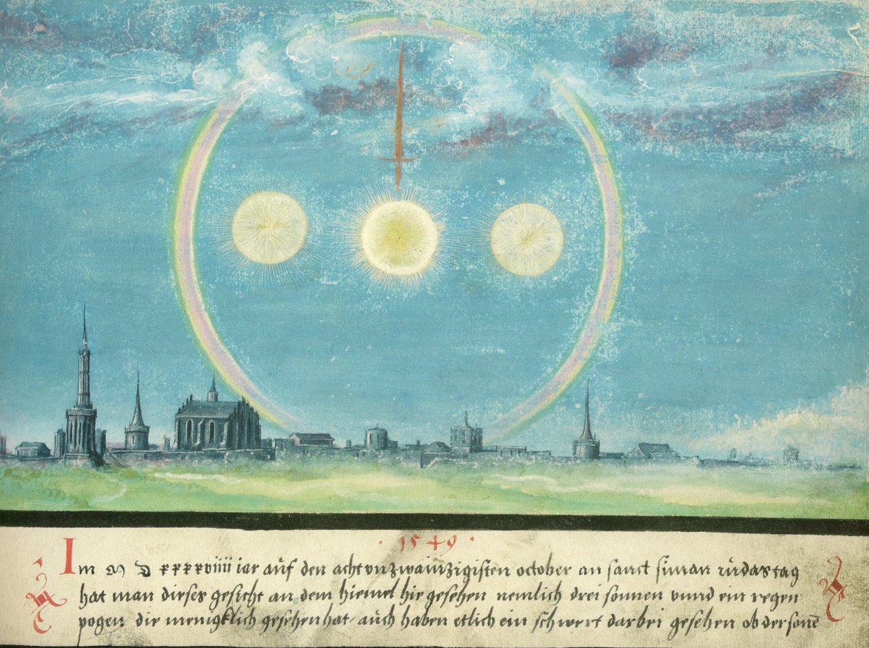 Augsburger Wunderzeichenbuch  - 对开页164：次要太阳和剑1549年10月28日 作者 不明